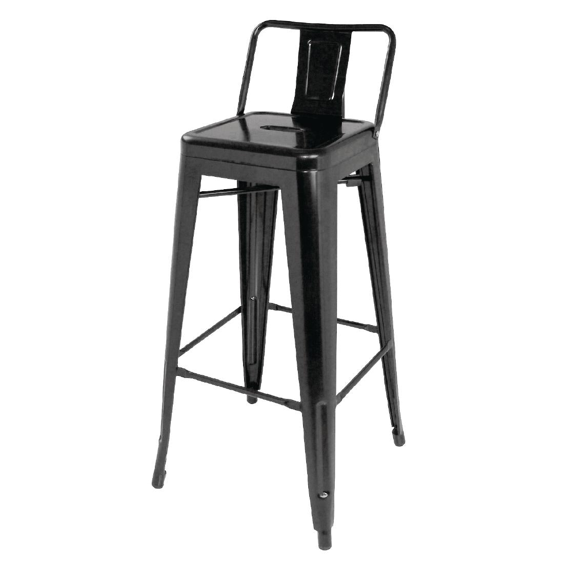 Bolero Black Steel Bistro High Stool with Backrest (Pack 4)
