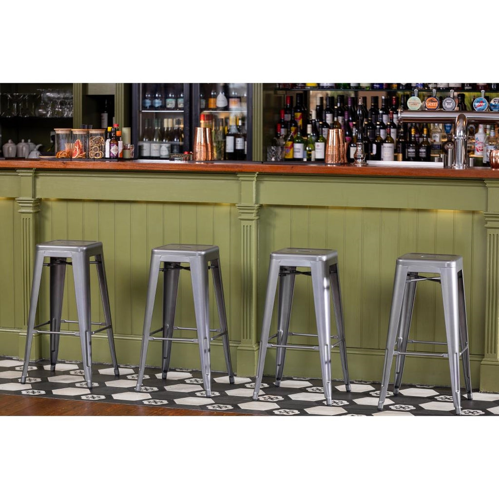Bolero Gun Metal Grey Steel Bistro High Stool (Pack 4)