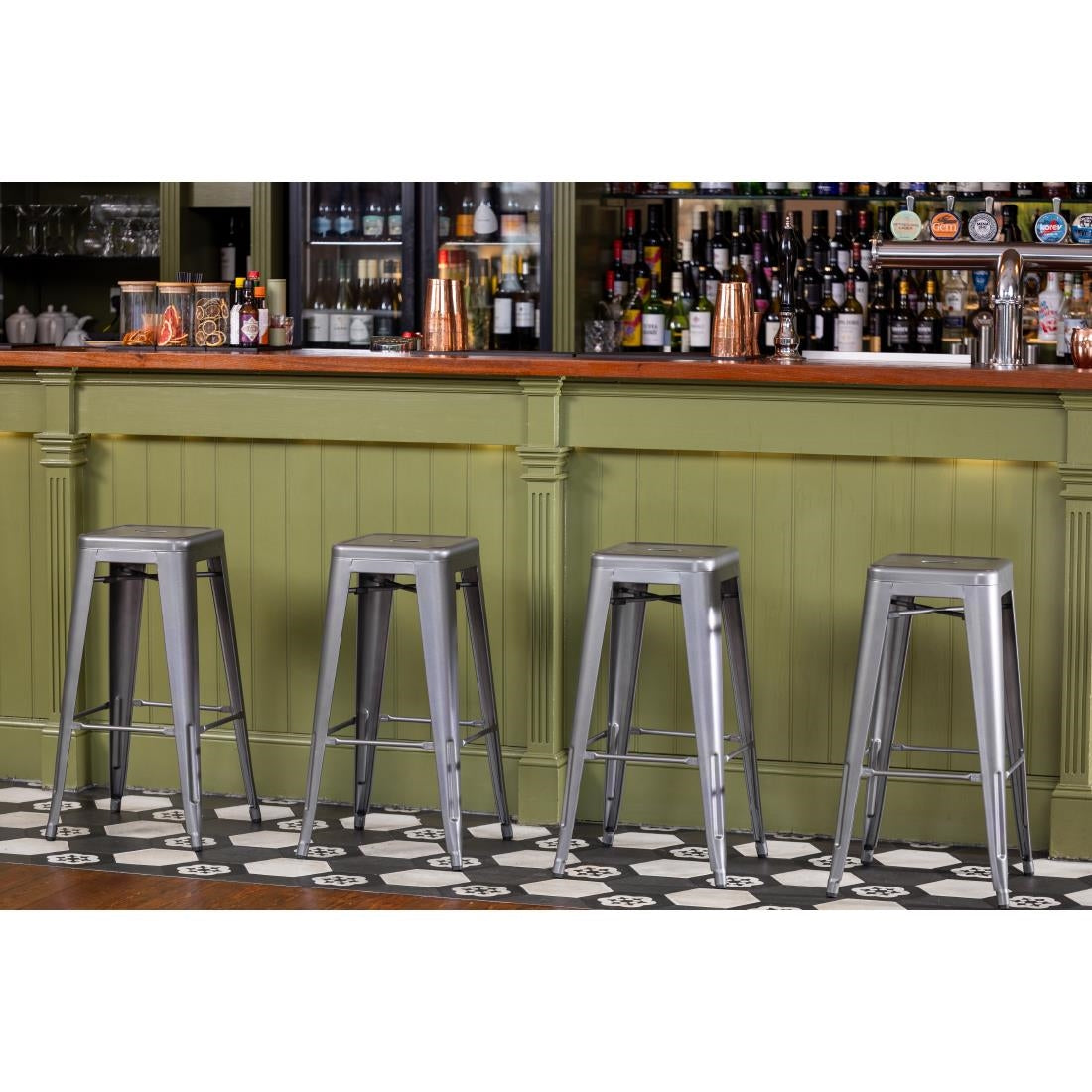 Bolero Gun Metal Grey Steel Bistro High Stool (Pack 4)