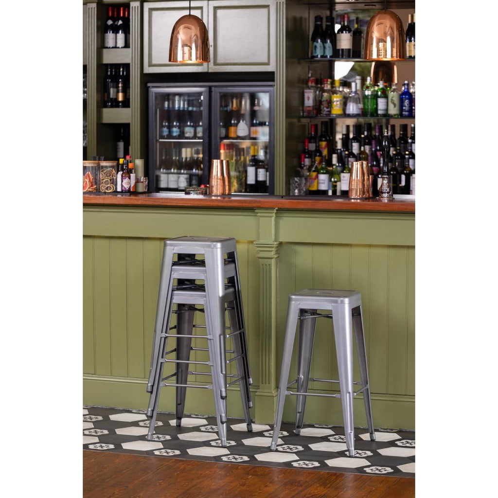 Bolero Gun Metal Grey Steel Bistro High Stool (Pack 4)
