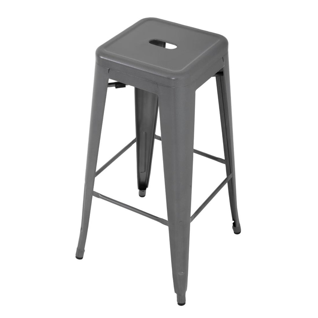 Bolero Gun Metal Grey Steel Bistro High Stool (Pack 4)