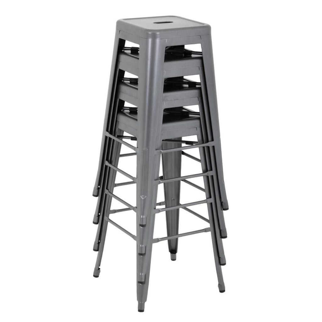 Bolero Gun Metal Grey Steel Bistro High Stool (Pack 4)