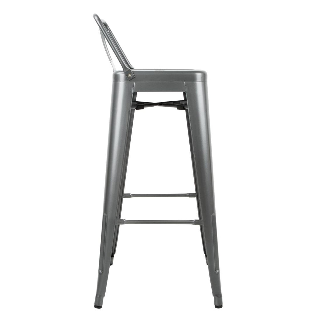 Bolero Gun Metal Grey Steel Bistro High Stool with backrest (Pack 4)