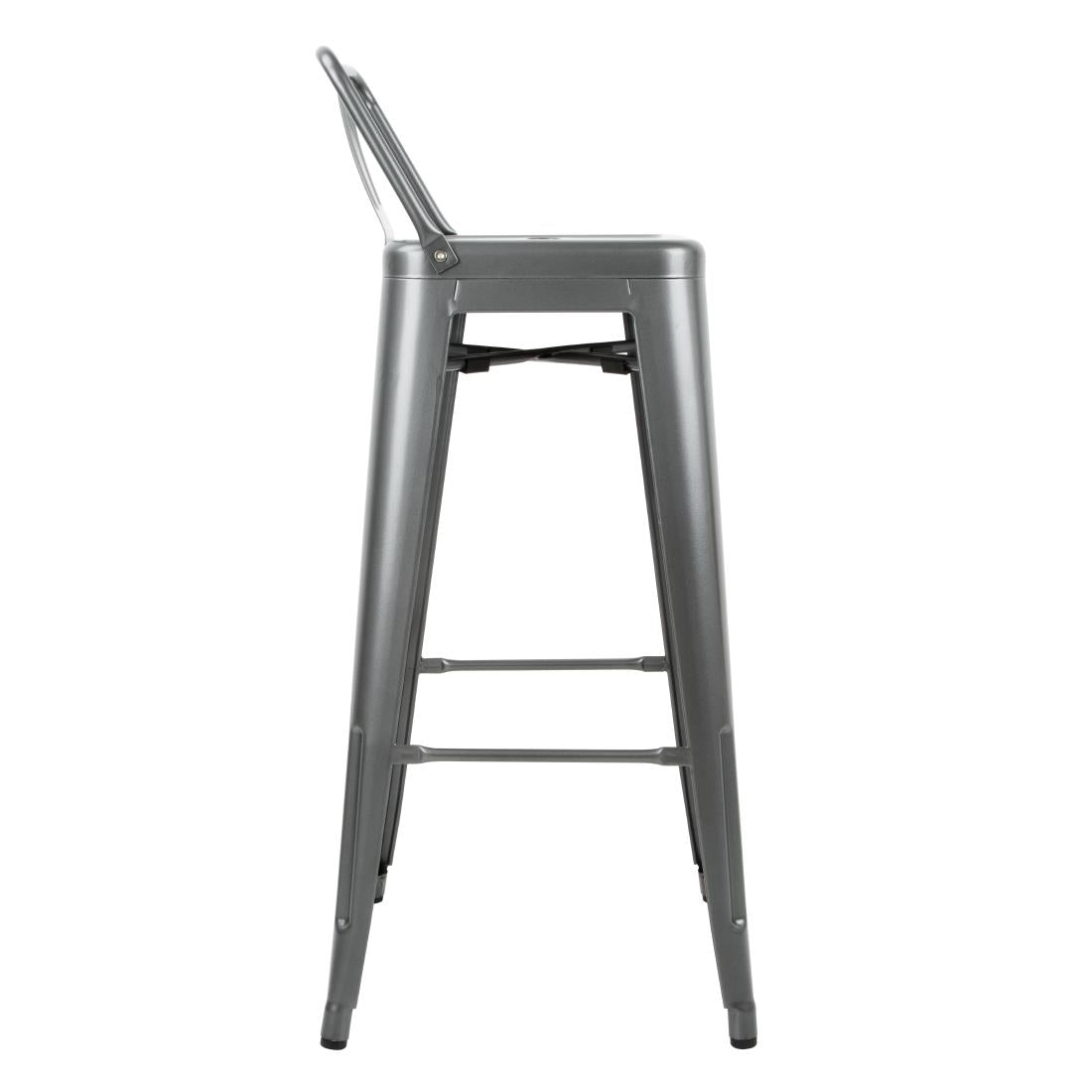 Bolero Gun Metal Grey Steel Bistro High Stool with backrest (Pack 4)