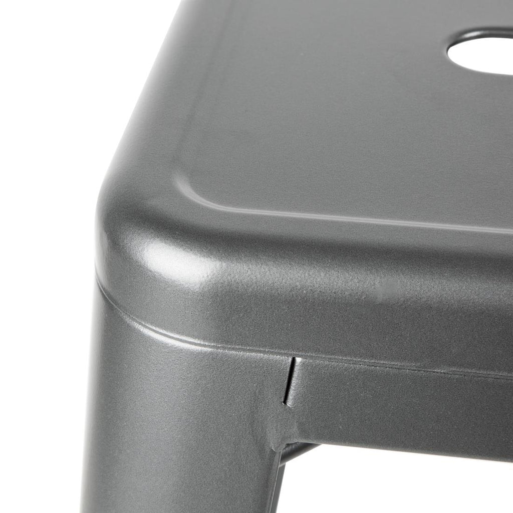 Bolero Gun Metal Grey Steel Bistro High Stool with backrest (Pack 4)