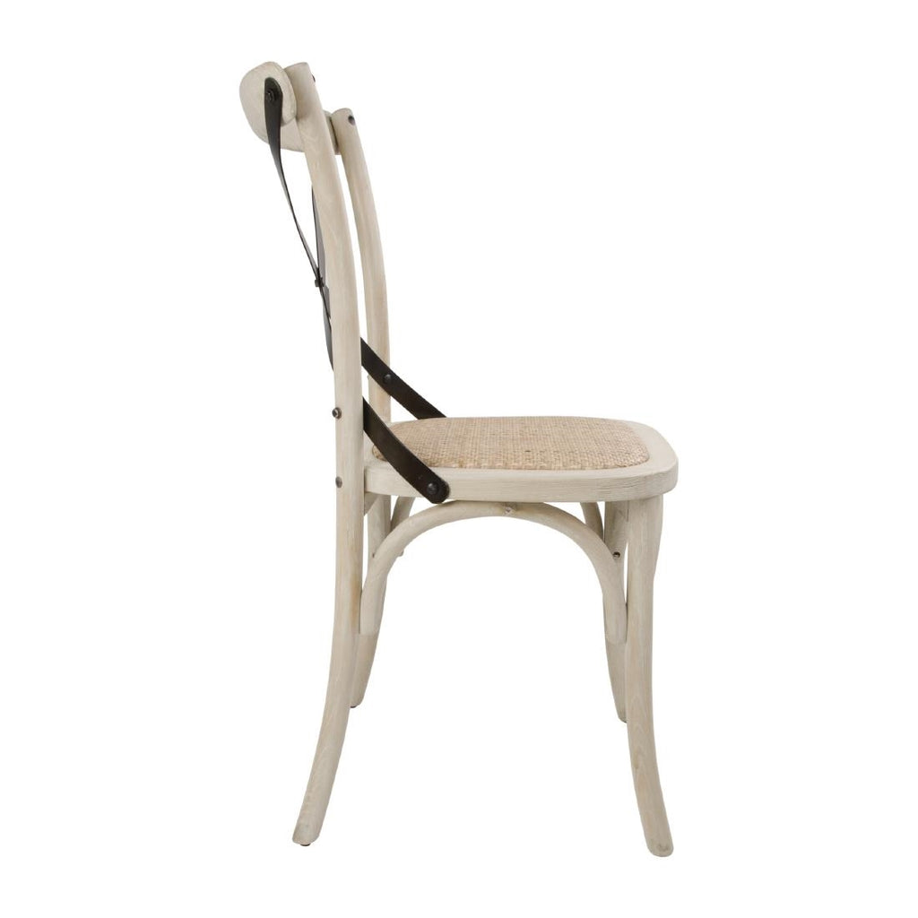 Bolero Wooden Dining Chair with Metal Cross Backrest Earthwash Finish (Box 2)