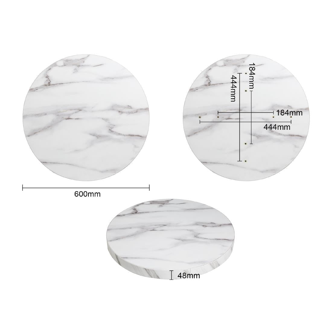 Bolero Table Top Round Marble Effect -  48x600mm