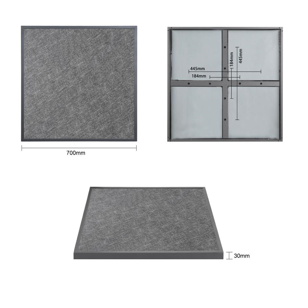 Bolero Black Brushed Mix Outdoor Fibre Glass Table Top Square Grey Trim - 700mm