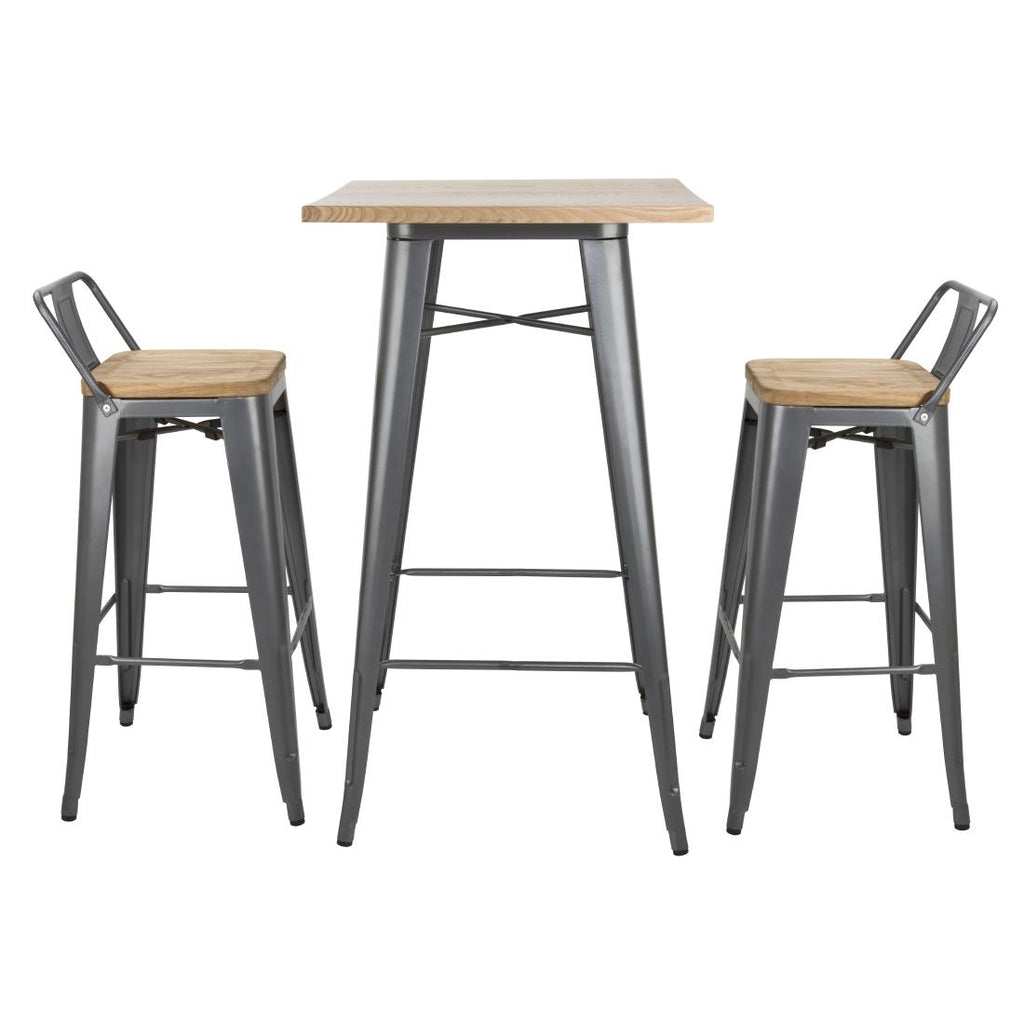 Bolero Bistro Bar Table with Wooden Top Gun Metal