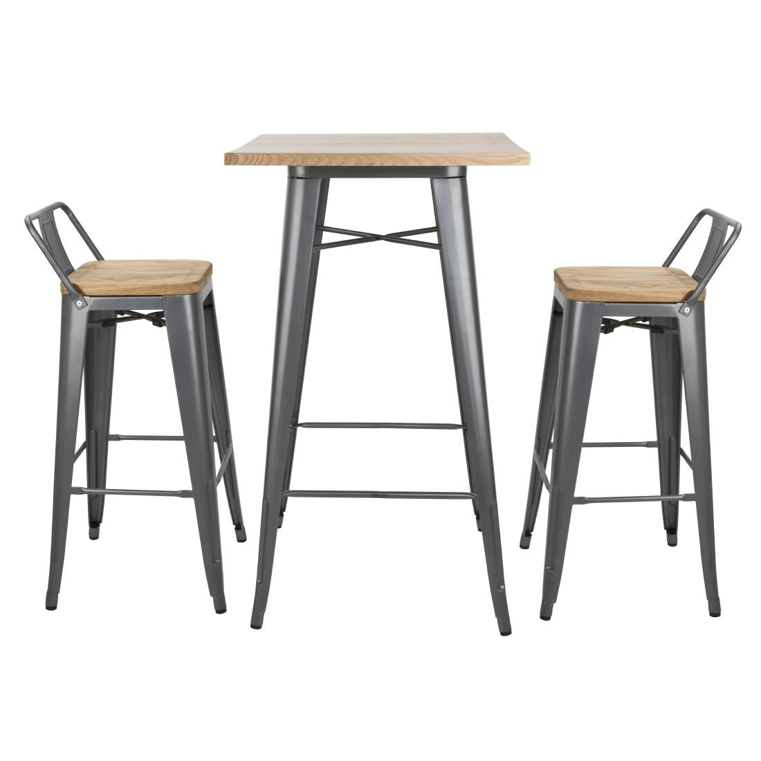 Bolero Bistro Bar Table with Wooden Top Gun Metal