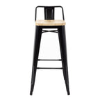 Bolero Bistro High Stool with Backrest Black & Wooden Seat Pad (Pack 4)