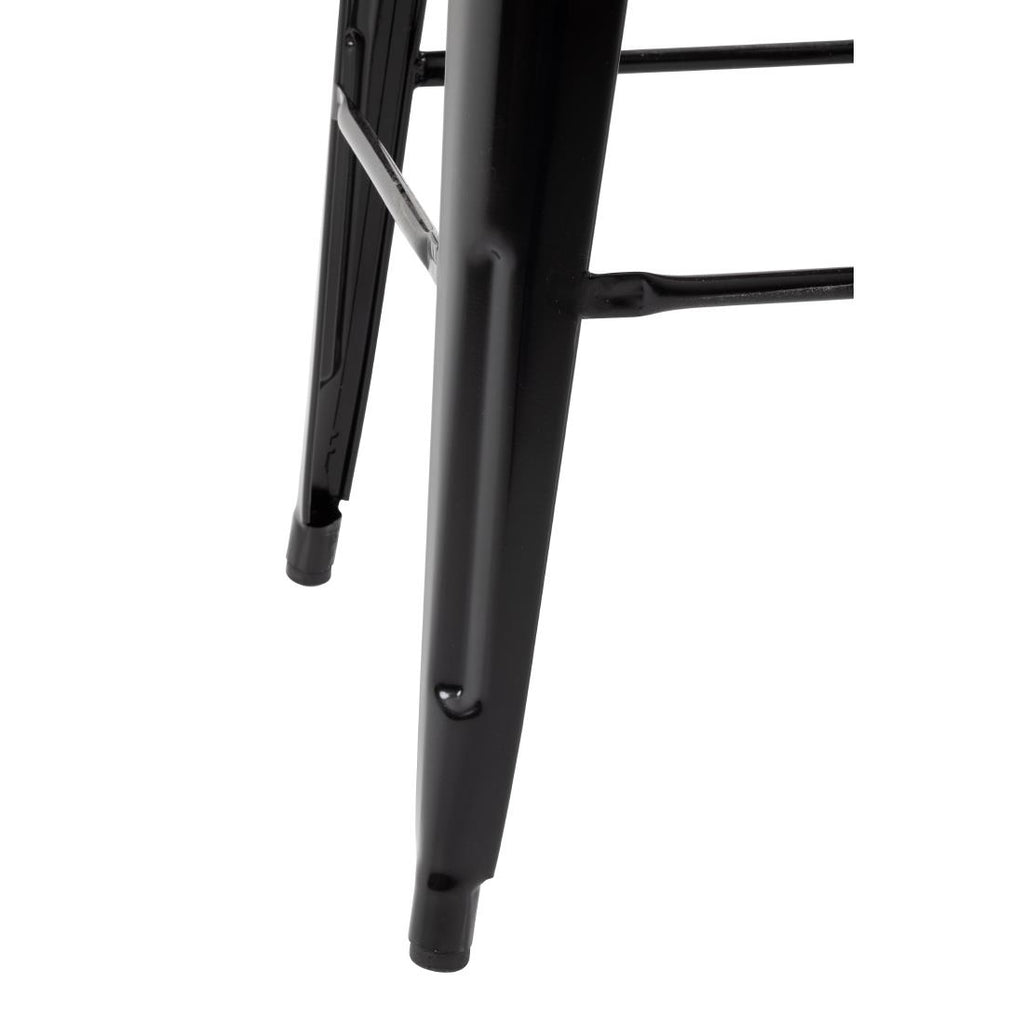 Bolero Bistro High Stool with Backrest Black & Wooden Seat Pad (Pack 4)