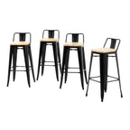 Bolero Bistro High Stool with Backrest Black & Wooden Seat Pad (Pack 4)