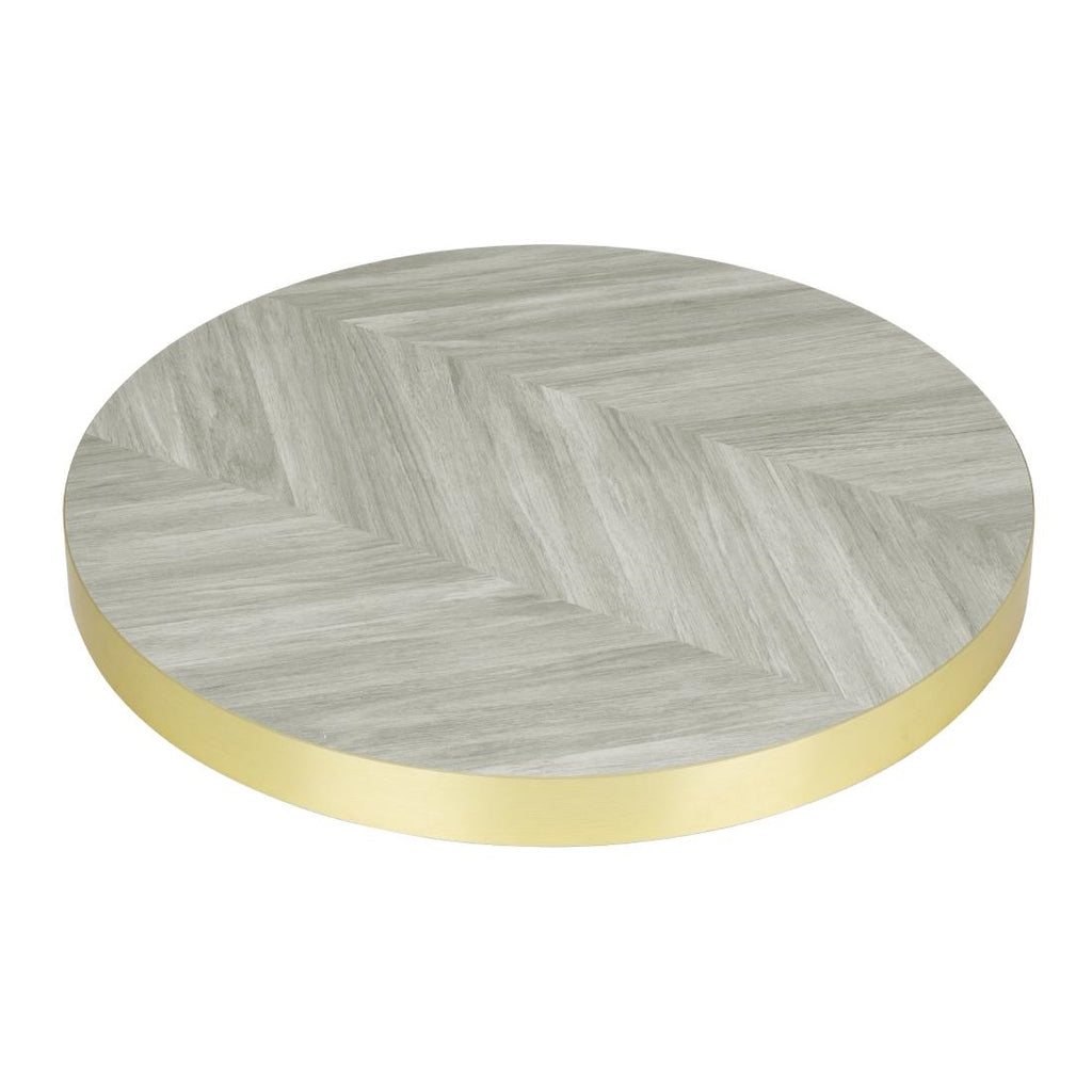 Bolero Pre-Drilled Round Table Top Chevron Design - 600mm