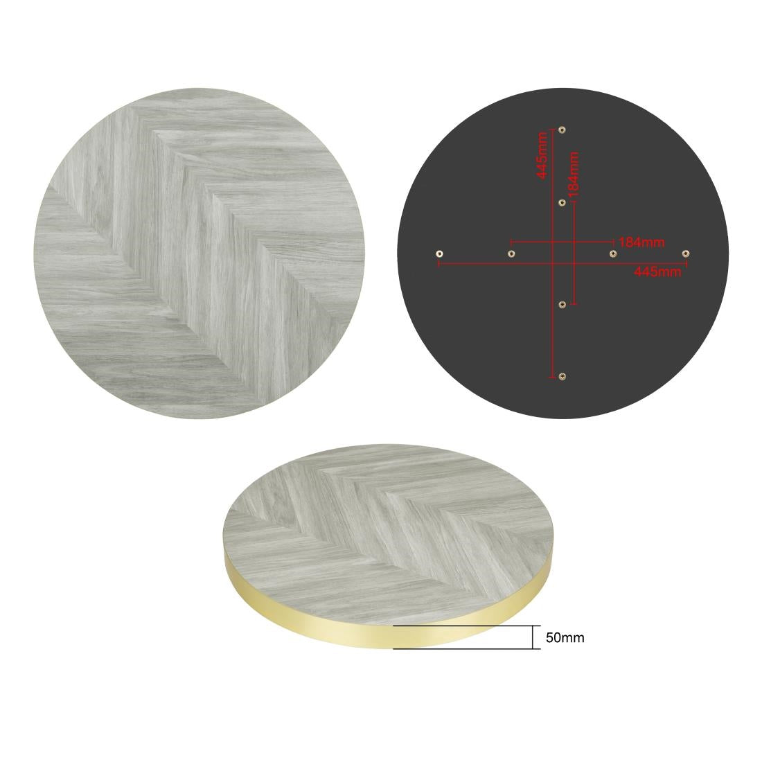 Bolero Pre-Drilled Round Table Top Chevron Design - 600mm