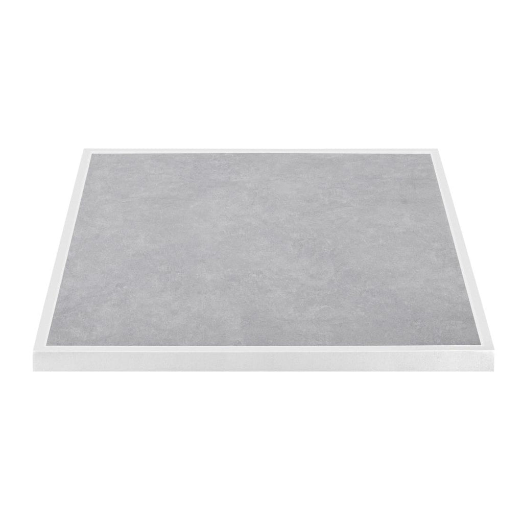 Bolero Light Grey Stone Effect Outdoor Fibre Glass Table Top White Trim - 700mm