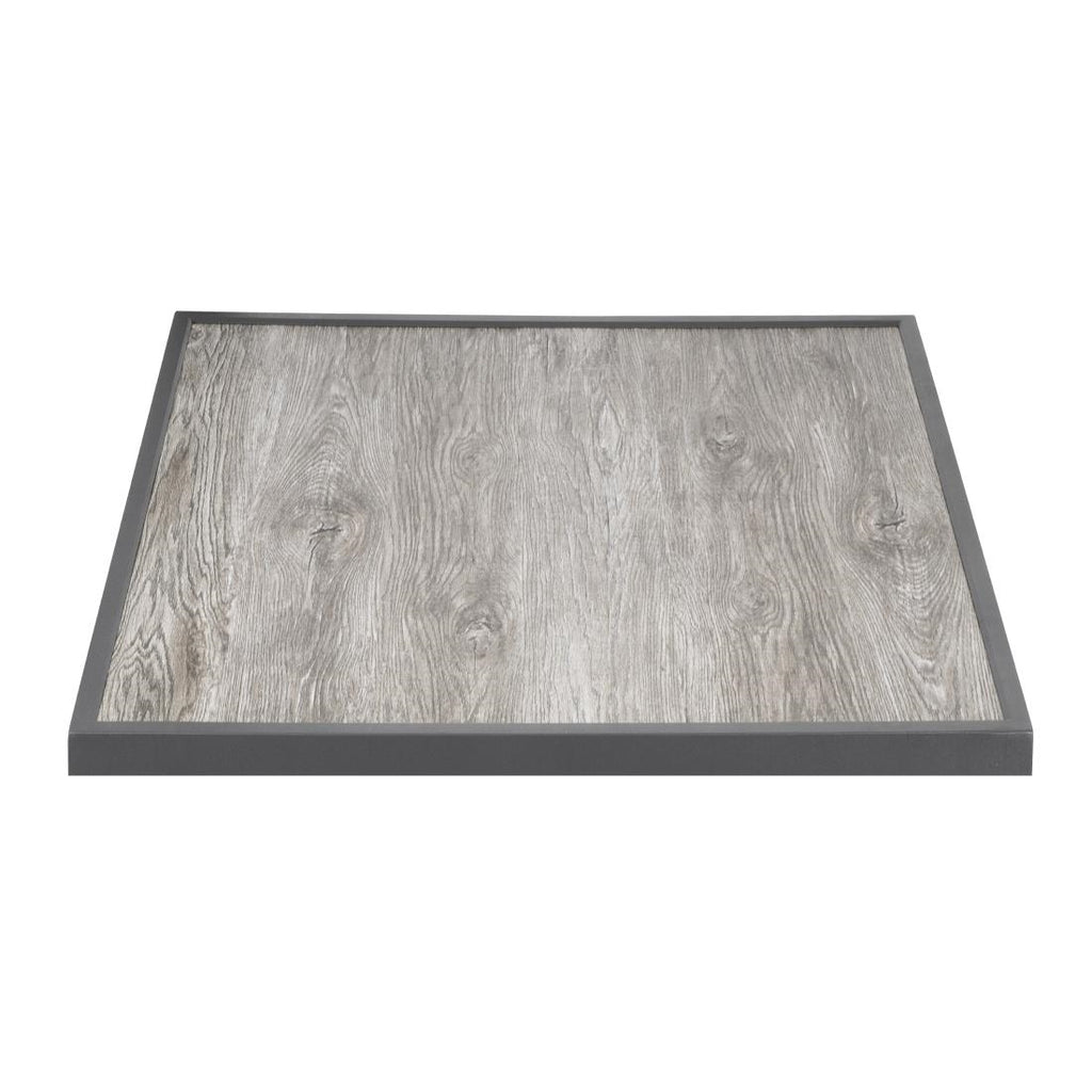 Bolero Wood Grain Effect Outdoor Fibre Glass Table Top Grey Trim - 700mm