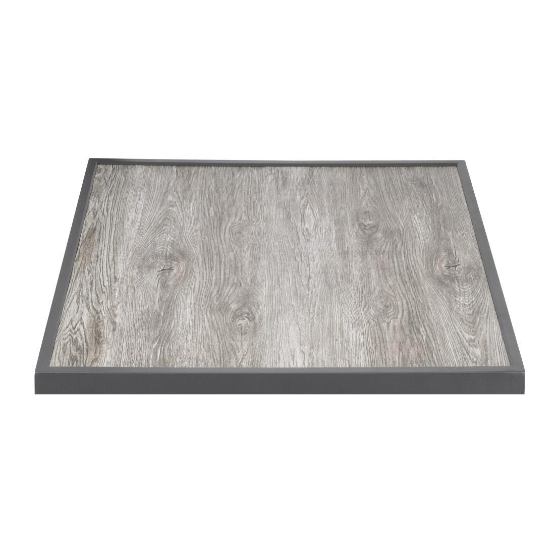 Bolero Wood Grain Effect Outdoor Fibre Glass Table Top Grey Trim - 700mm