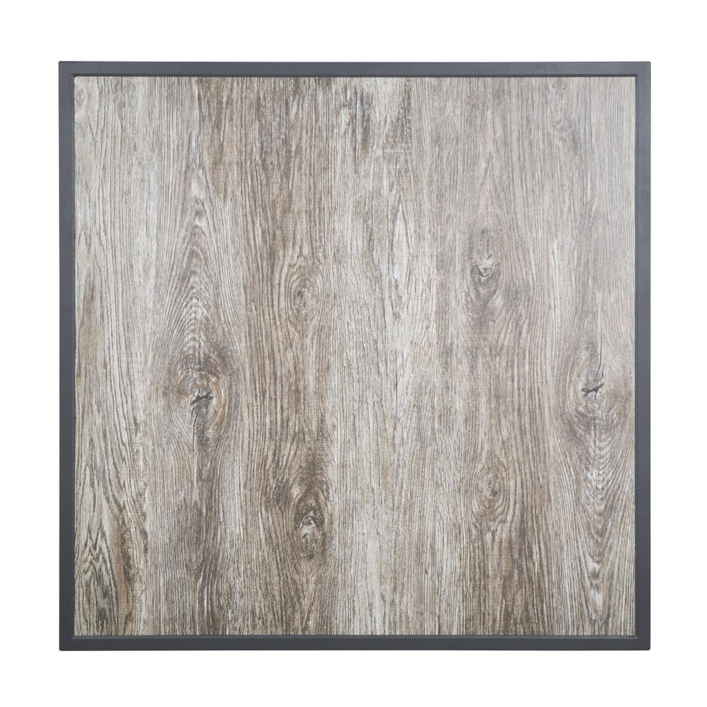 Bolero Wood Grain Effect Outdoor Fibre Glass Table Top Grey Trim - 700mm