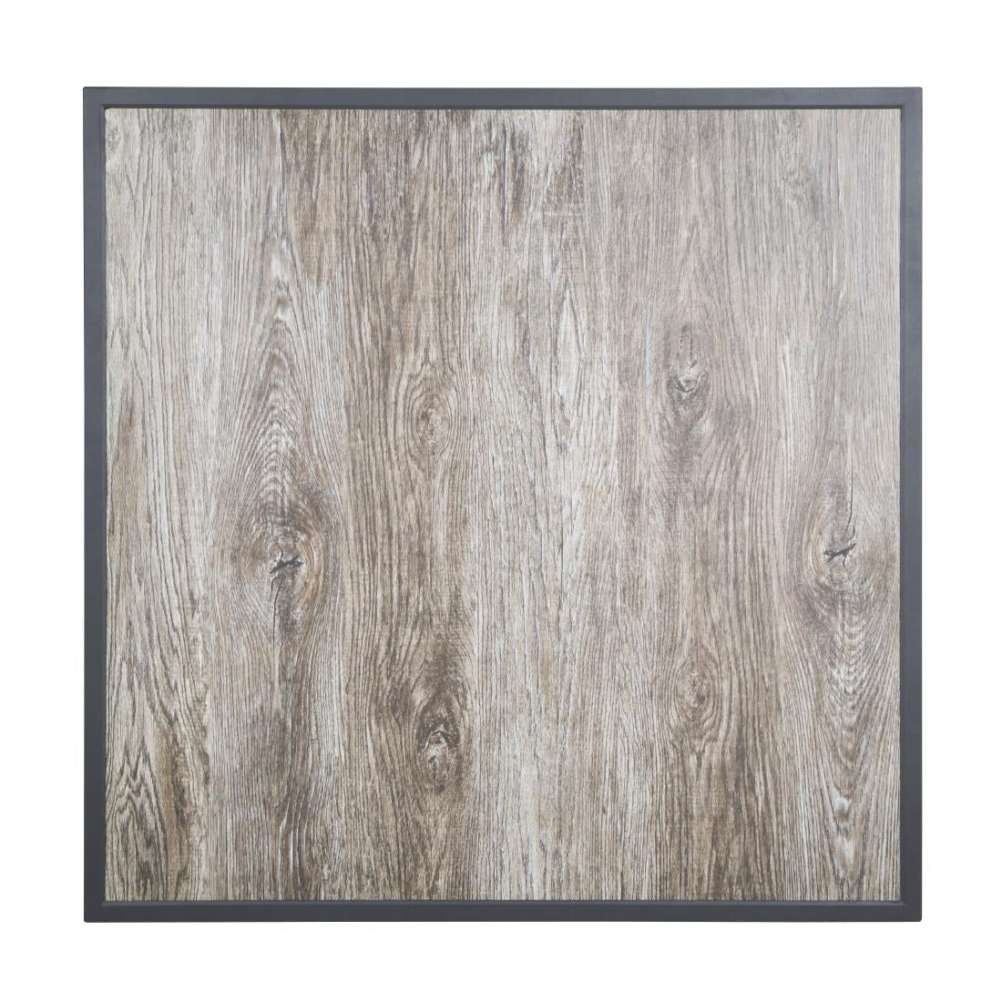 Bolero Wood Grain Effect Outdoor Fibre Glass Table Top Grey Trim - 700mm