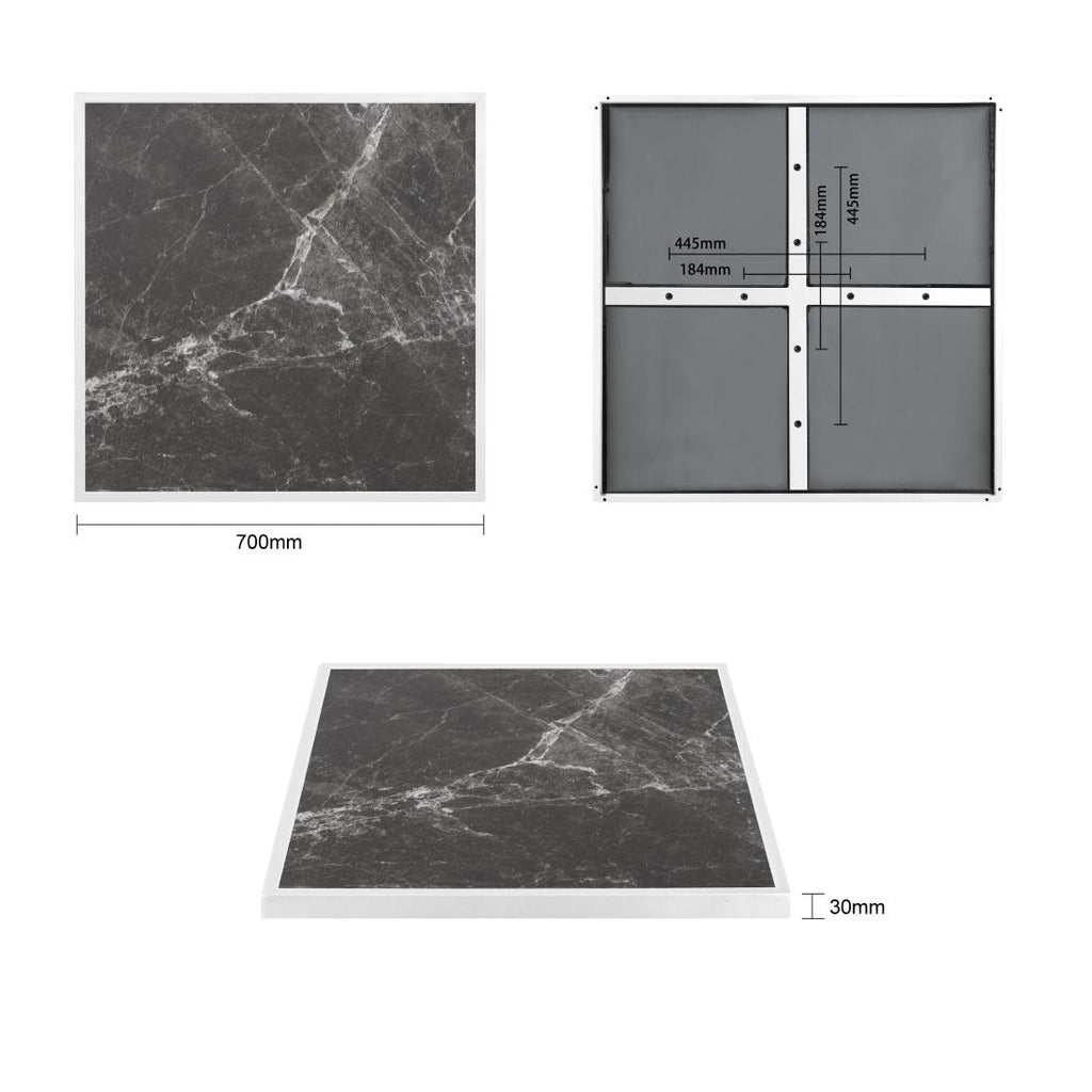 Bolero Dark Granite Effect Outdoor Fibre Glass Table Top White Trim - 700mm