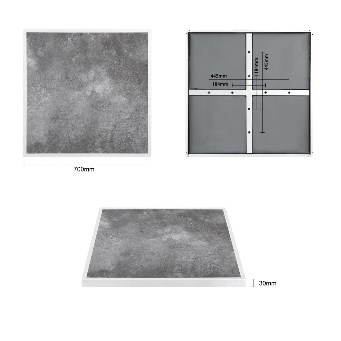Bolero Dark Stone Effect Outdoor Fibre Glass Table Top White Trim - 700mm