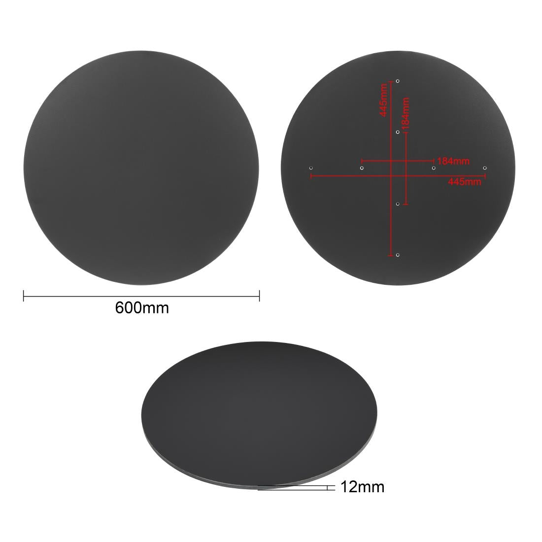 Bolero Matte Black Round Outdoor Table Top - 600mm