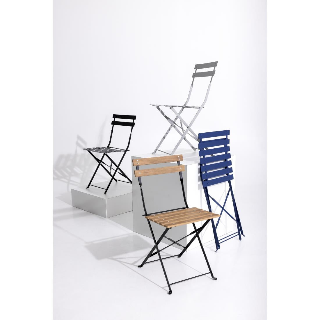 Bolero Grey Pavement Style Steel Folding Chairs (Pack 2)