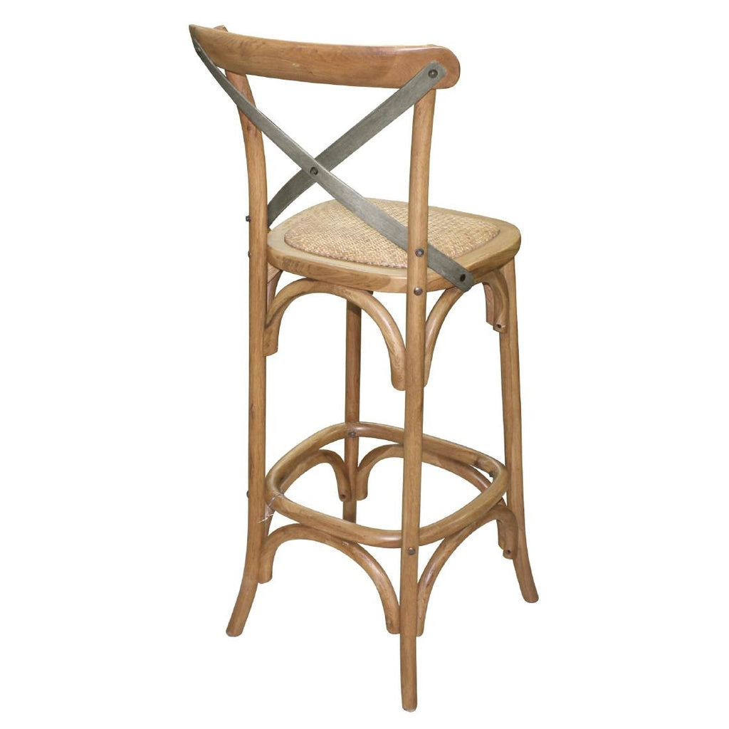 Bolero Wooden Barstool with Metal Cross Backrest - Natural (Single)