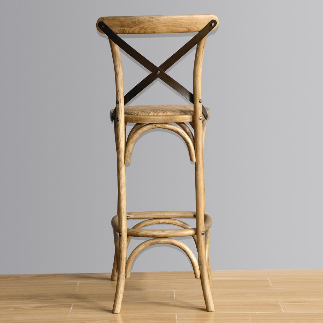 Bolero Wooden Barstool with Metal Cross Backrest - Natural (Single)