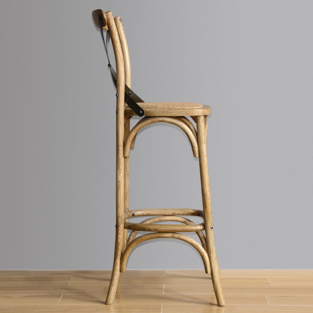 Bolero Wooden Barstool with Metal Cross Backrest - Natural (Single)