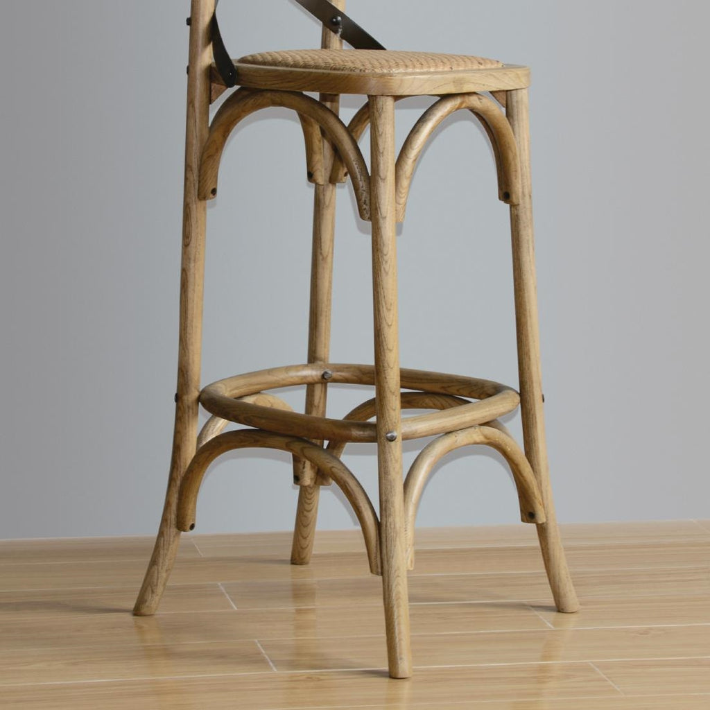 Bolero Wooden Barstool with Metal Cross Backrest - Natural (Single)