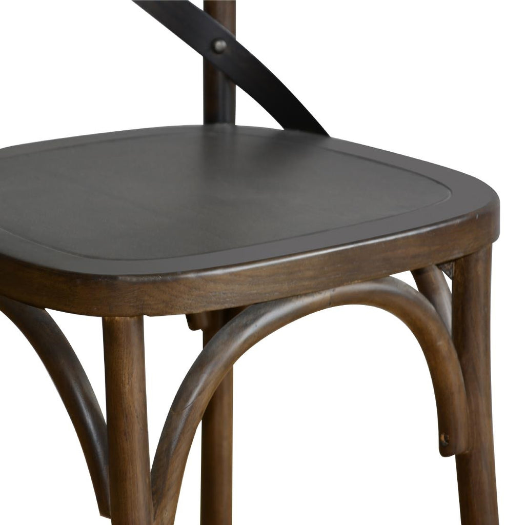 Bolero Wooden Dining Chair with Metal Cross Backrest Walnut Finish (Pack 2)