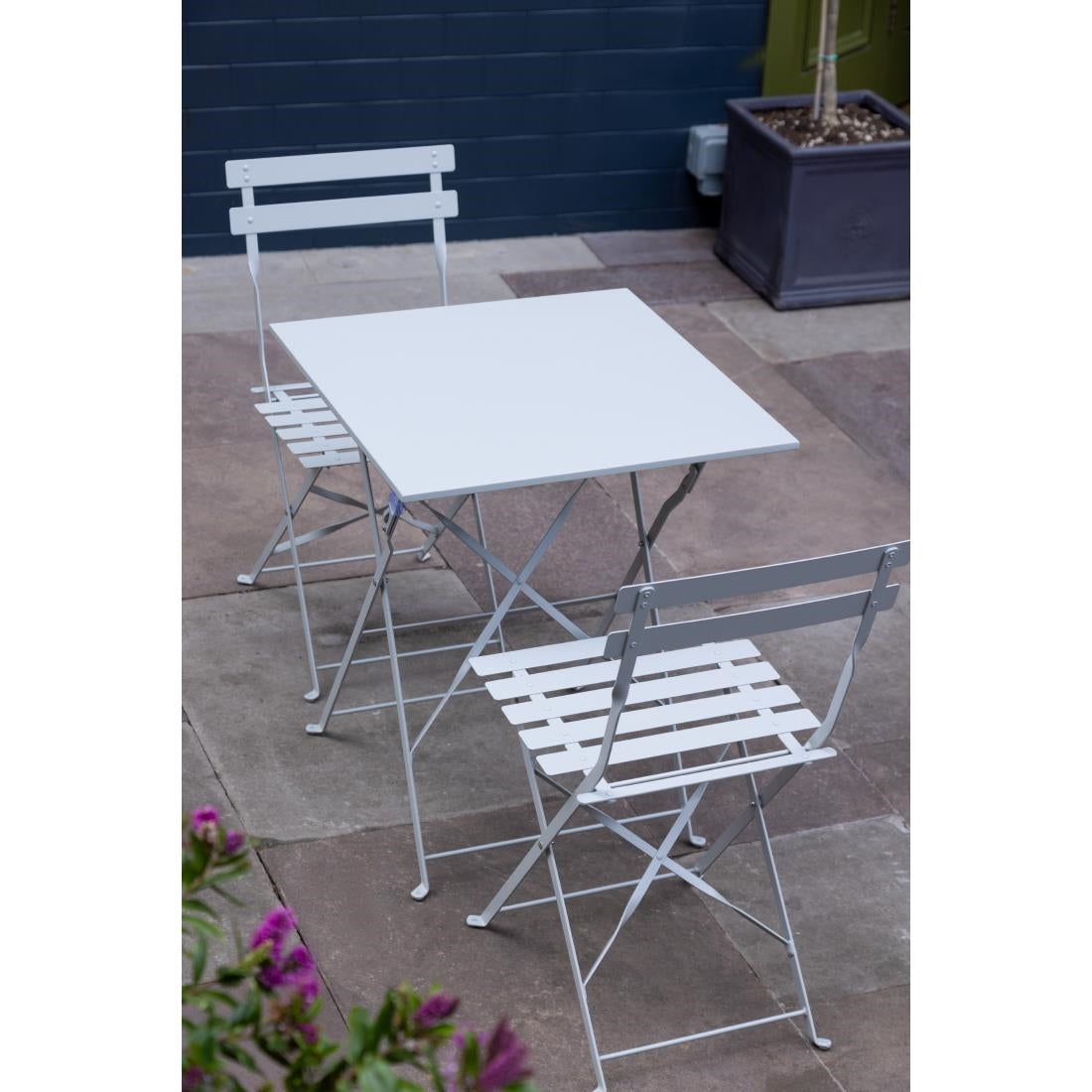 Bolero Grey Pavement Style Steel Folding Chairs (Pack 2)