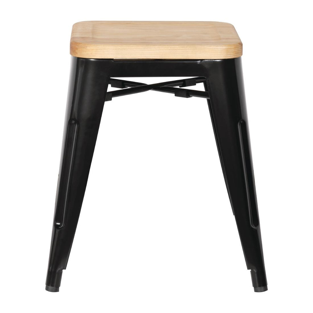 Bolero Steel  Bistro Low Stool with Wooden Seatpad (Black) (Pack 4)