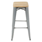 Bolero Steel  Bistro High Stool with Wooden Seatpad (Galvanised) (Pack 4)
