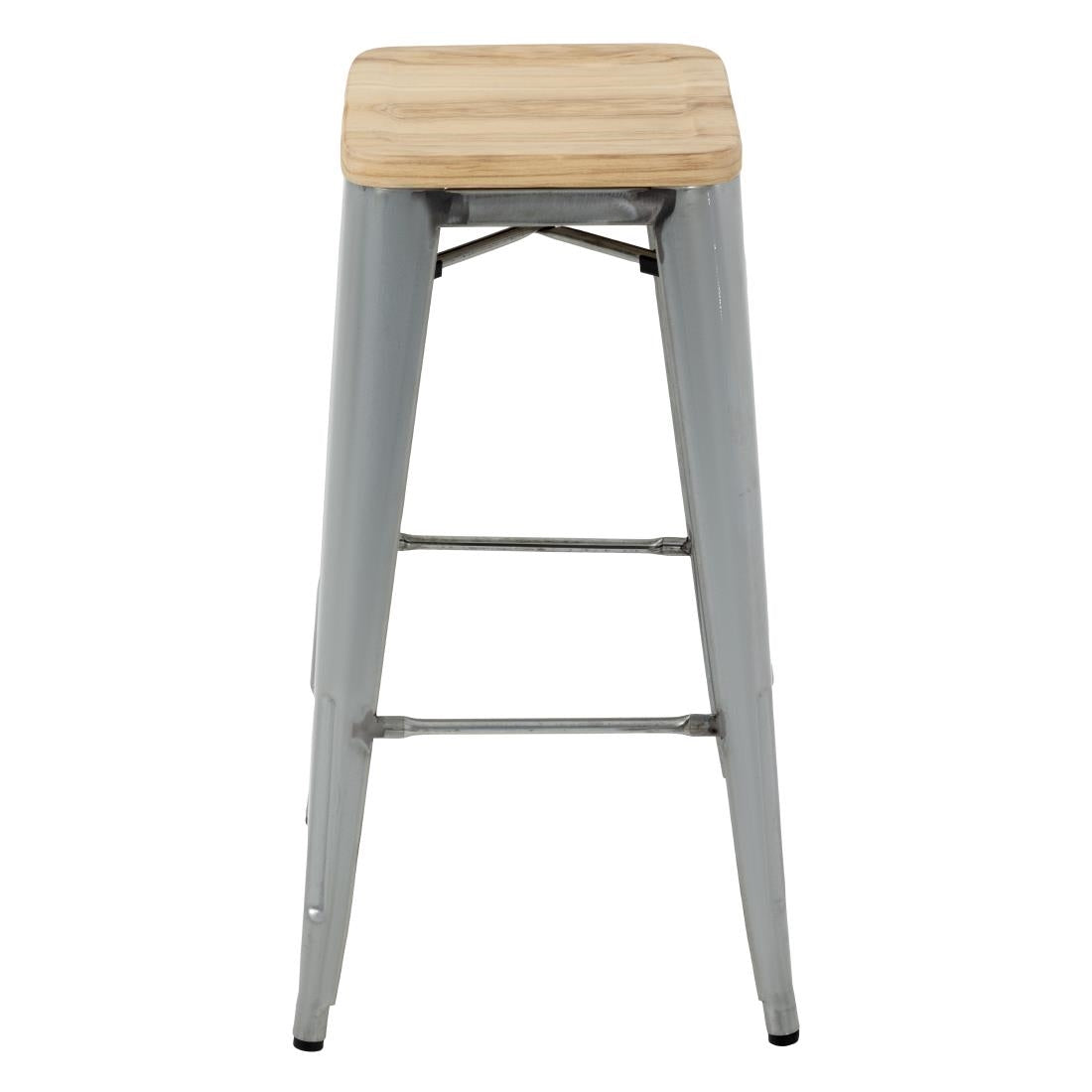 Bolero Steel  Bistro High Stool with Wooden Seatpad (Galvanised) (Pack 4)