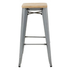 Bolero Steel  Bistro High Stool with Wooden Seatpad (Galvanised) (Pack 4)