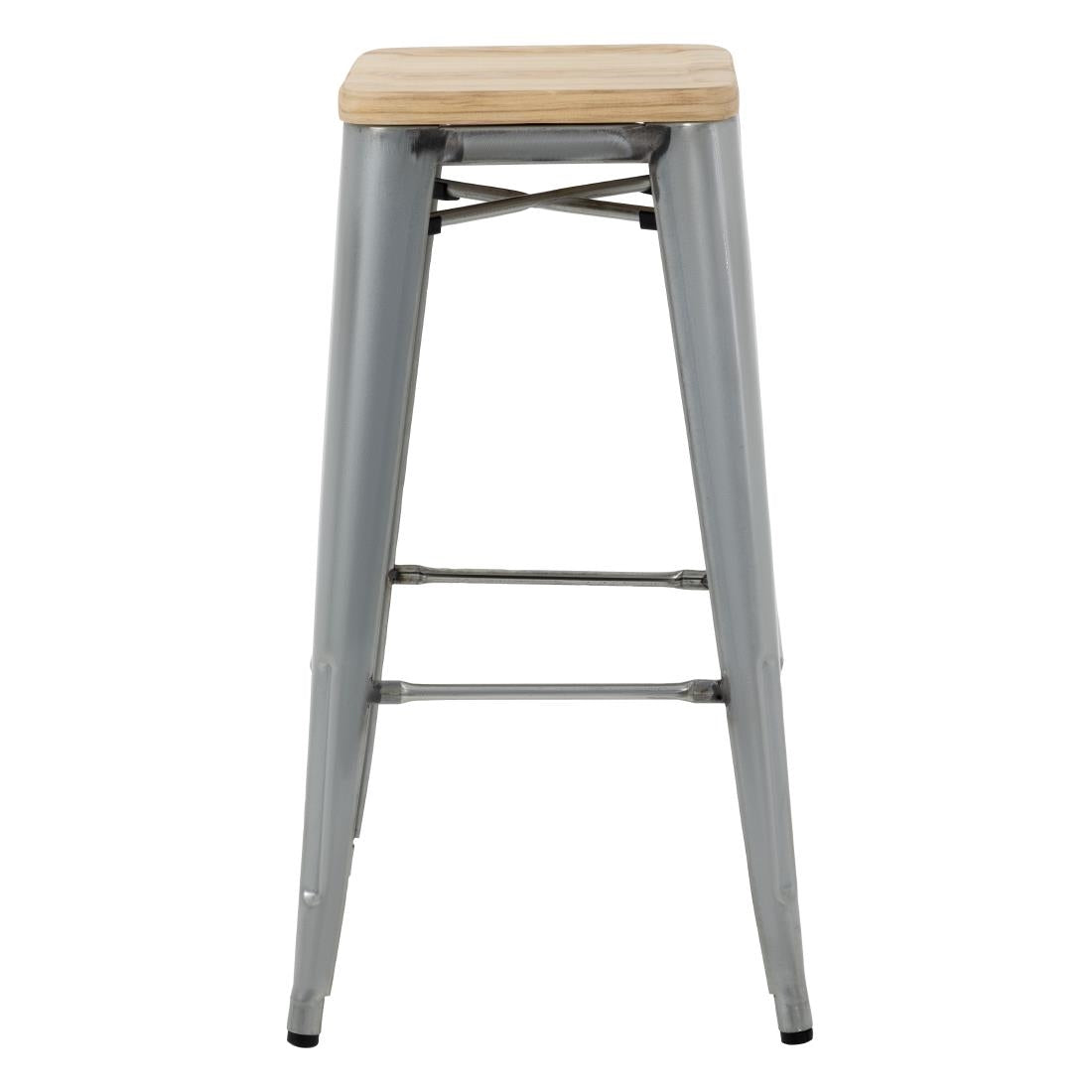 Bolero Steel  Bistro High Stool with Wooden Seatpad (Galvanised) (Pack 4)