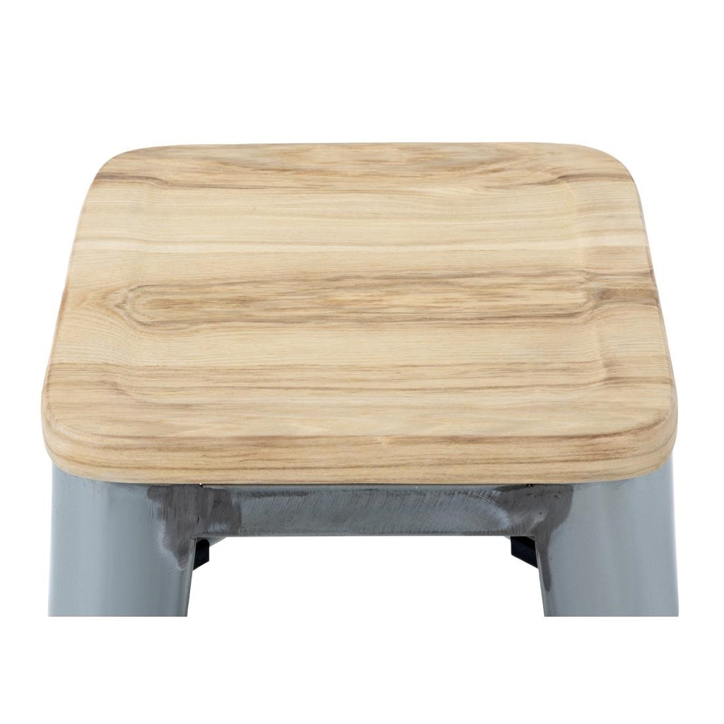 Bolero Steel  Bistro High Stool with Wooden Seatpad (Galvanised) (Pack 4)