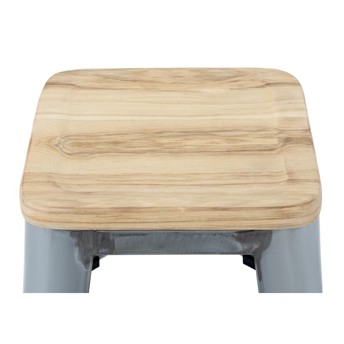 Bolero Steel  Bistro High Stool with Wooden Seatpad (Galvanised) (Pack 4)