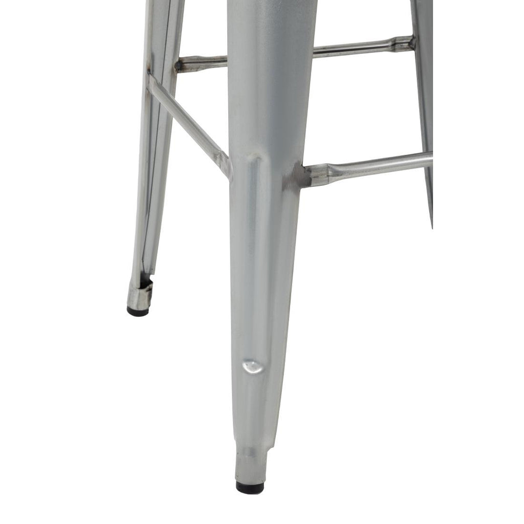 Bolero Steel  Bistro High Stool with Wooden Seatpad (Galvanised) (Pack 4)