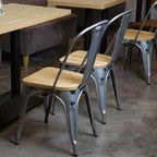Bolero Steel Dining Sidechair with Wood Seatpad (Galvanised) (Pack 4)