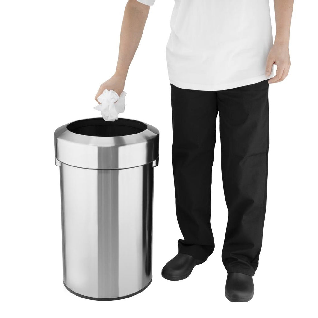Bolero Brushed Steel Bin with Open top Lid 70ltr
