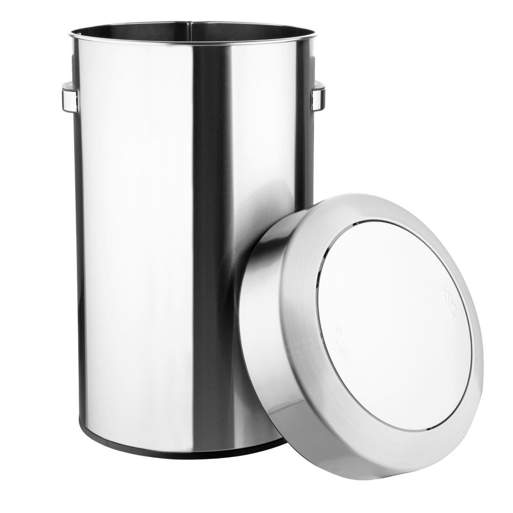 Bolero Brushed Steel Bin with Swing Lid 70ltr