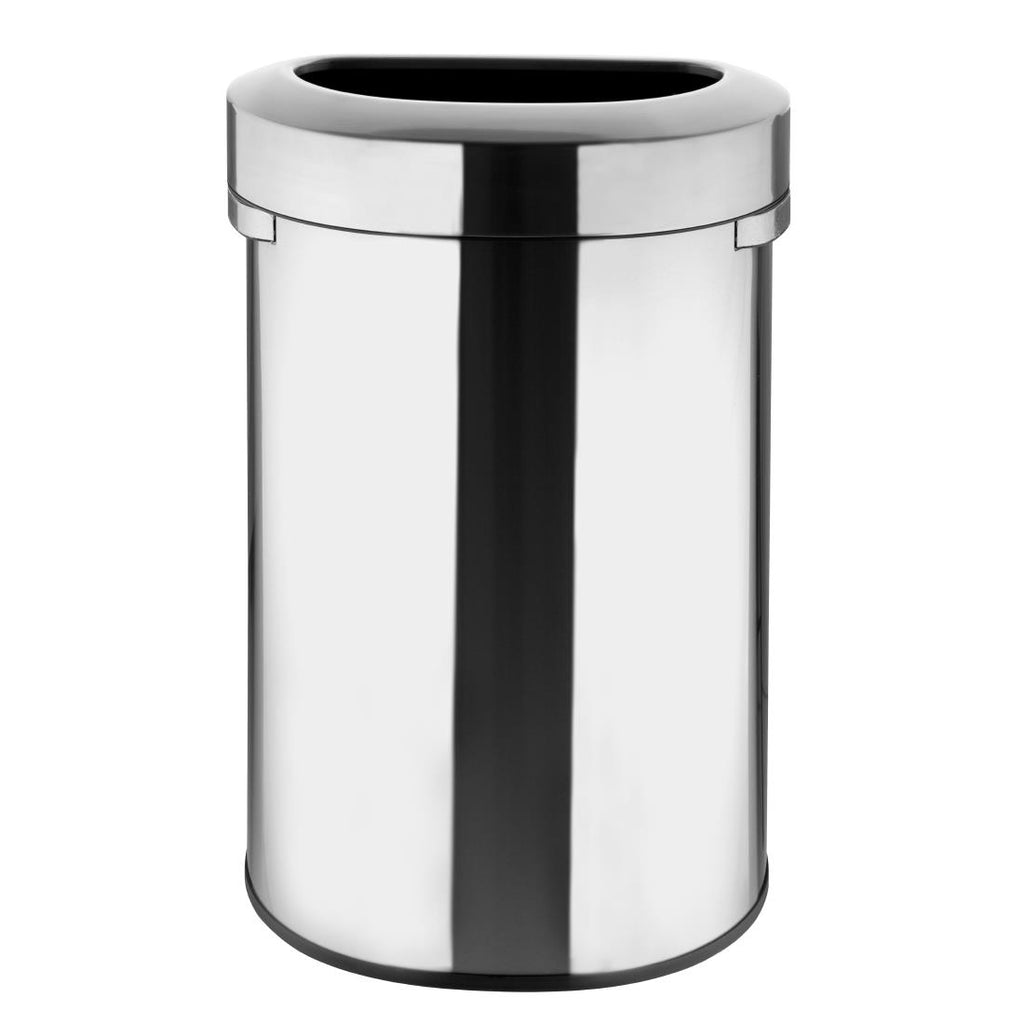 Bolero D Shape Brushed Steel Bin with Open lid - 86Ltr