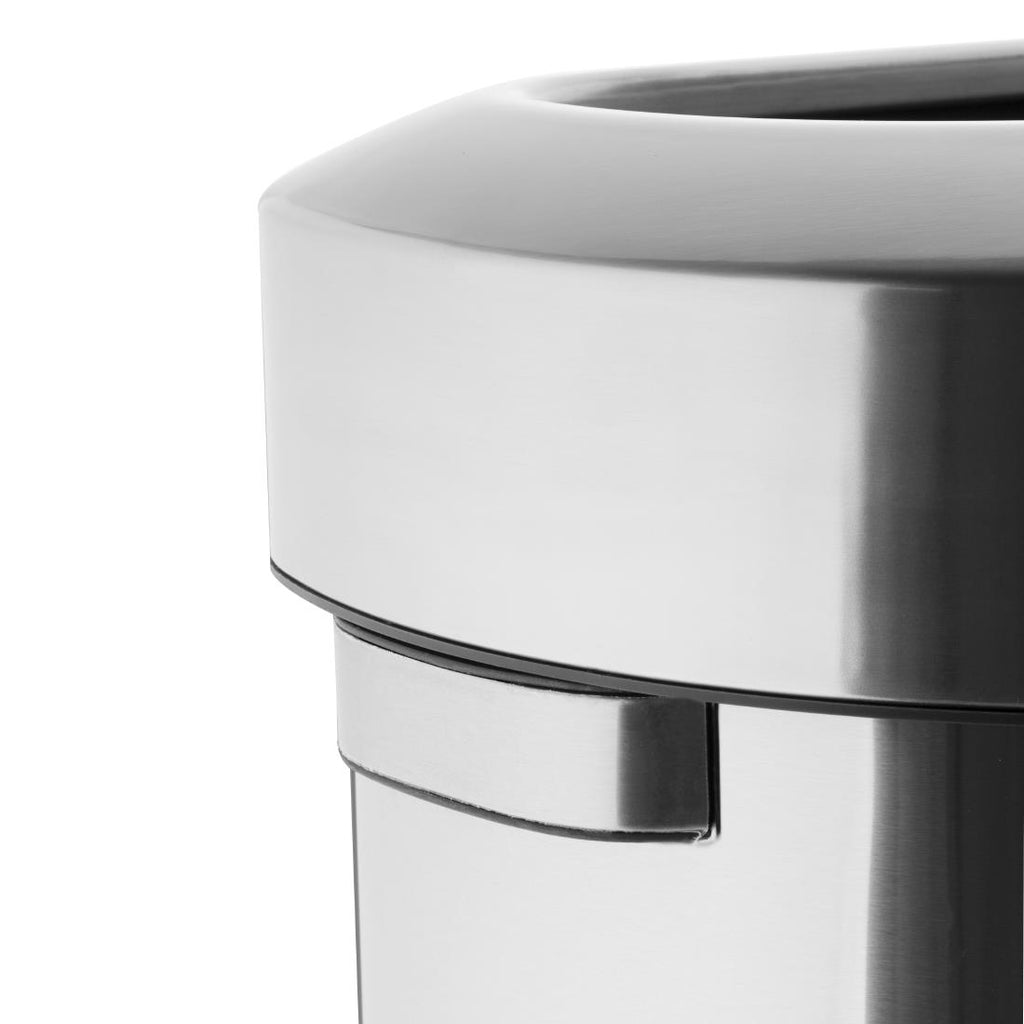 Bolero D Shape Brushed Steel Bin with Open lid - 86Ltr
