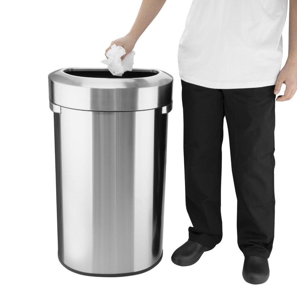 Bolero D Shape Brushed Steel Bin with Open lid - 86Ltr