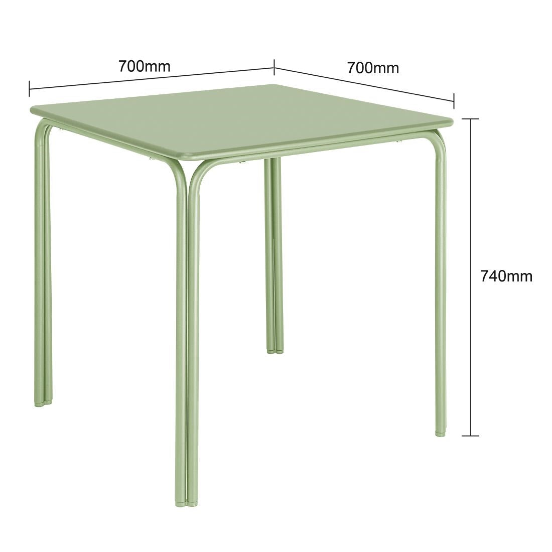 Bolero Adeline Steel Square Table Light Green - 700mm