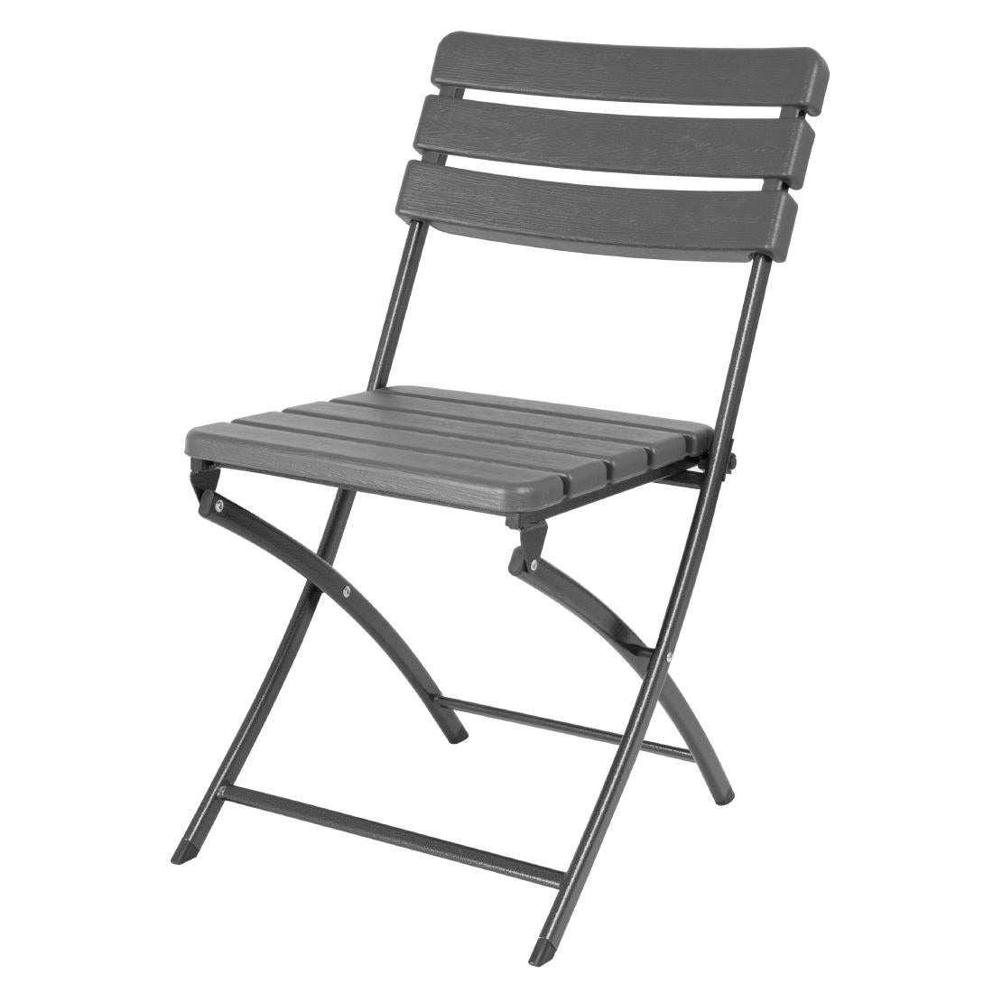 Bolero Folding PE Chair Grey Wood Effect (Set 2)